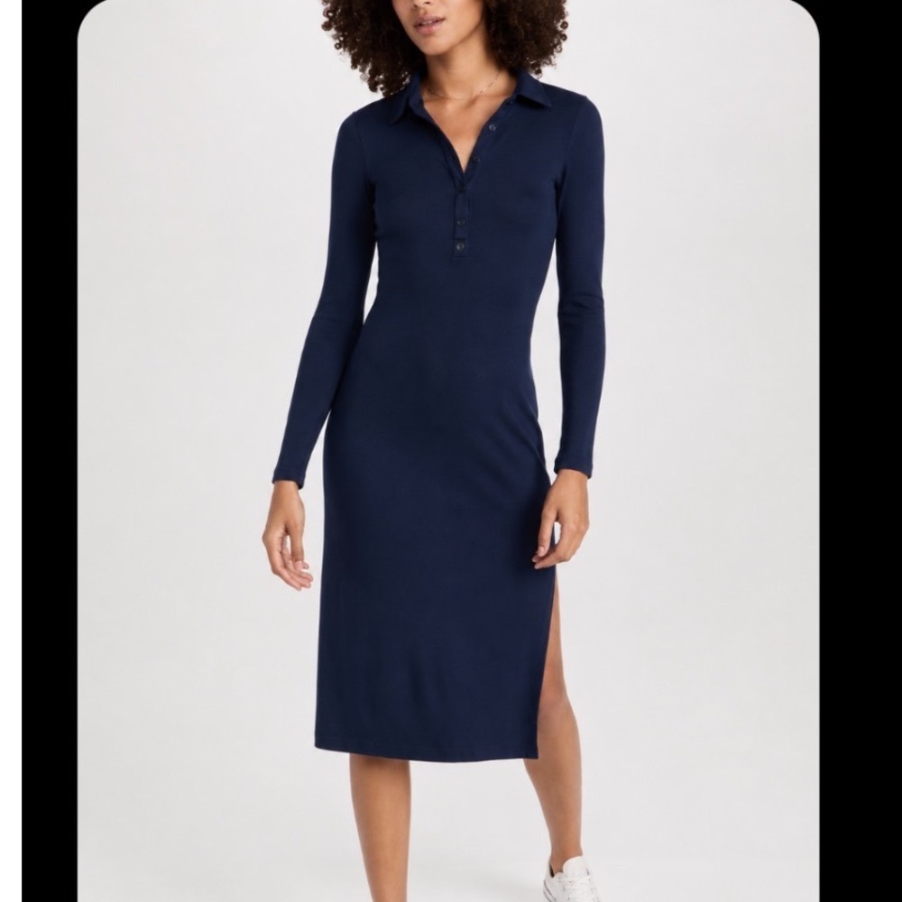 Stateside x Anthropologie | NWT Fine Rib Navy Ribbed Long Sleeve Midi Dress, S